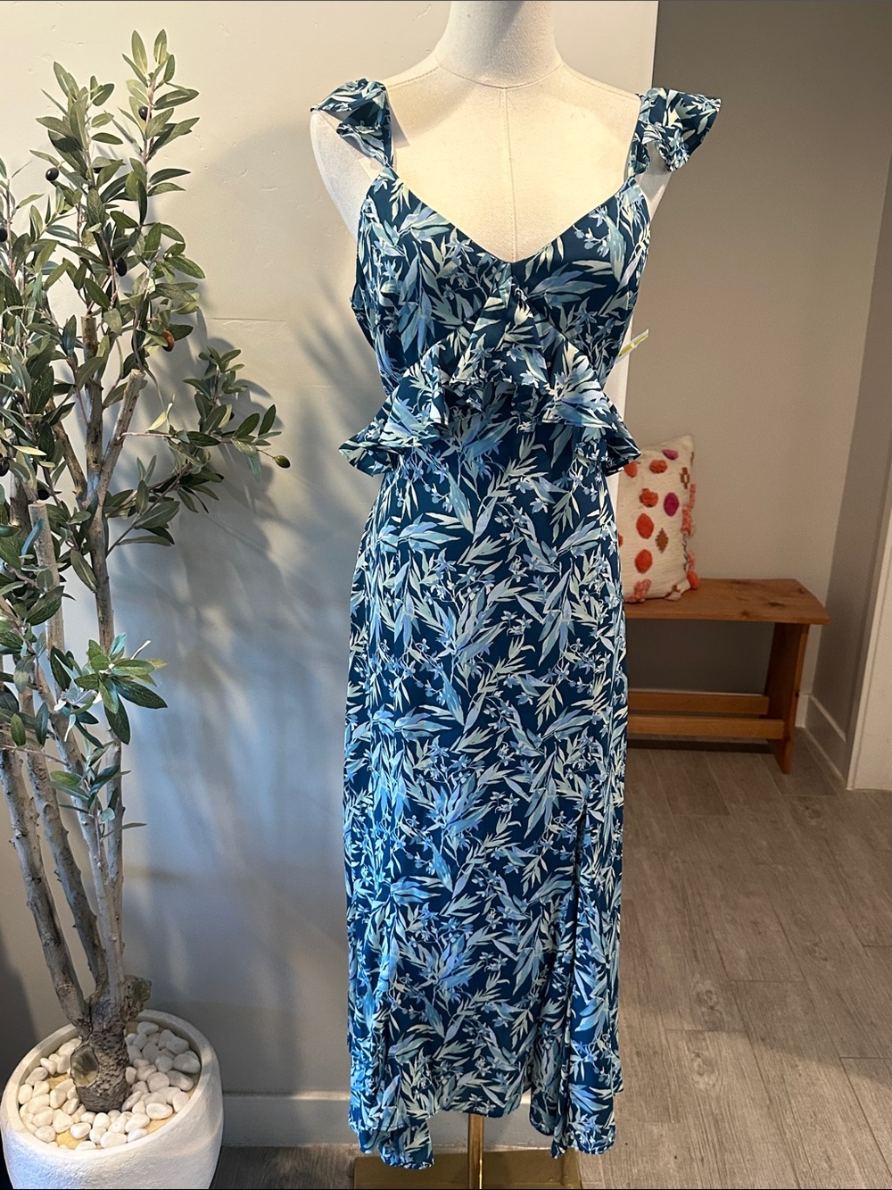 Chelsea28 Floral Print Ruffle Midi Dress New!